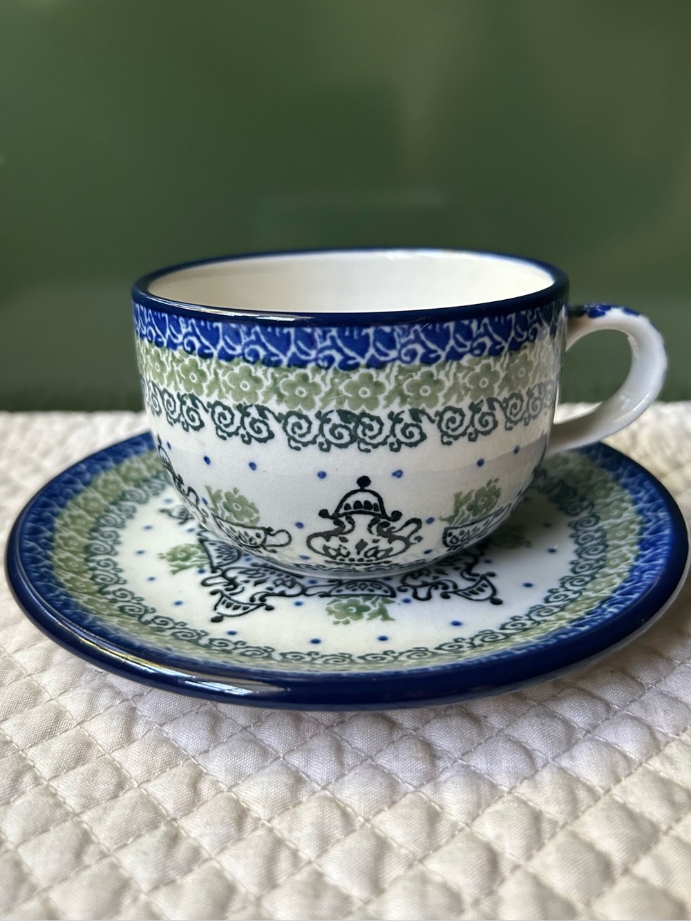 Polish Pottery:  Tea Cup & Saucer Handmade